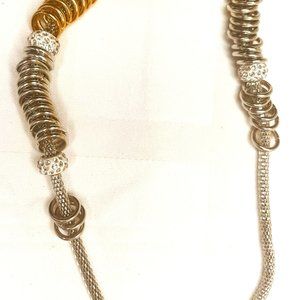 Chico’s Silver-Tone Necklace with Gold and Crystal Accents – Adjustable – Modern